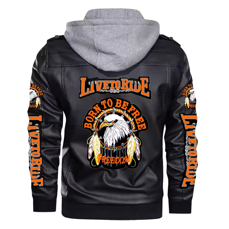 Live to Ride Eagle Print Leather Jacket