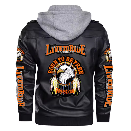Live to Ride Eagle Print Leather Jacket