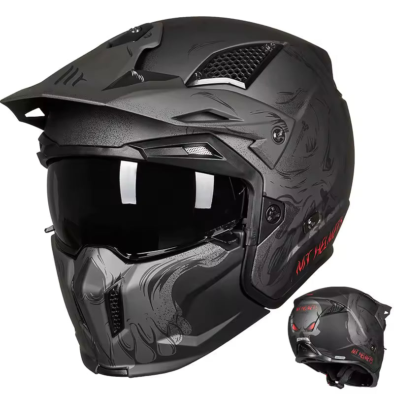 Matte Black & Grey Modular Off-Road Helmet LD04