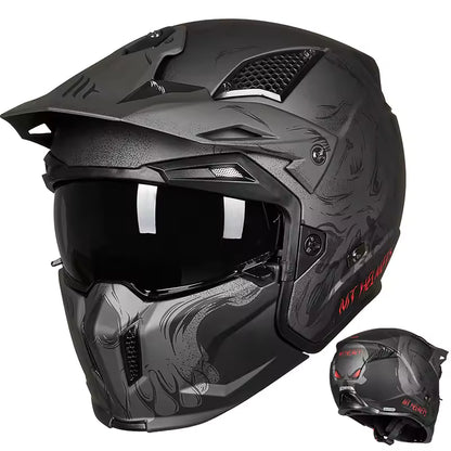 Matte Black & Grey Modular Off-Road Helmet LD04