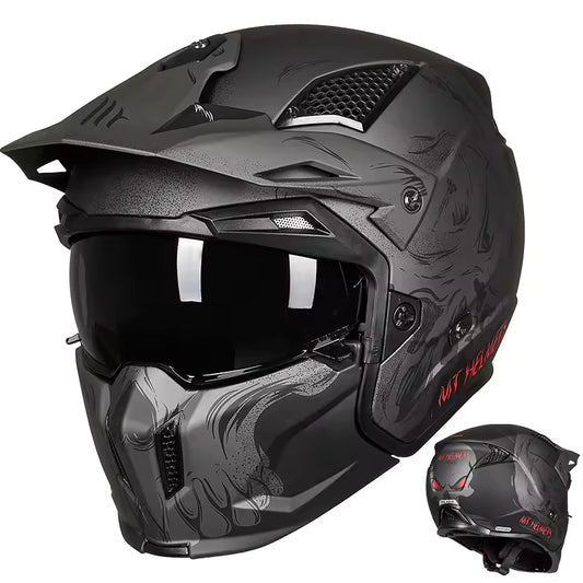 Matte Black & Grey Modular Off-Road Helmet LD04