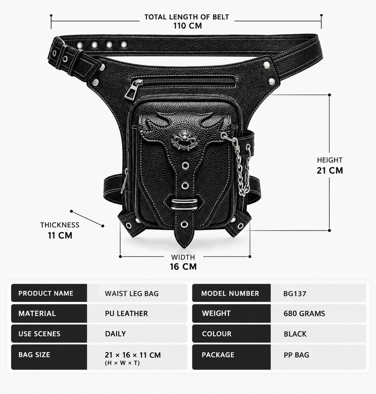 Punk Gothic Leather Waist and Leg Bag TT40