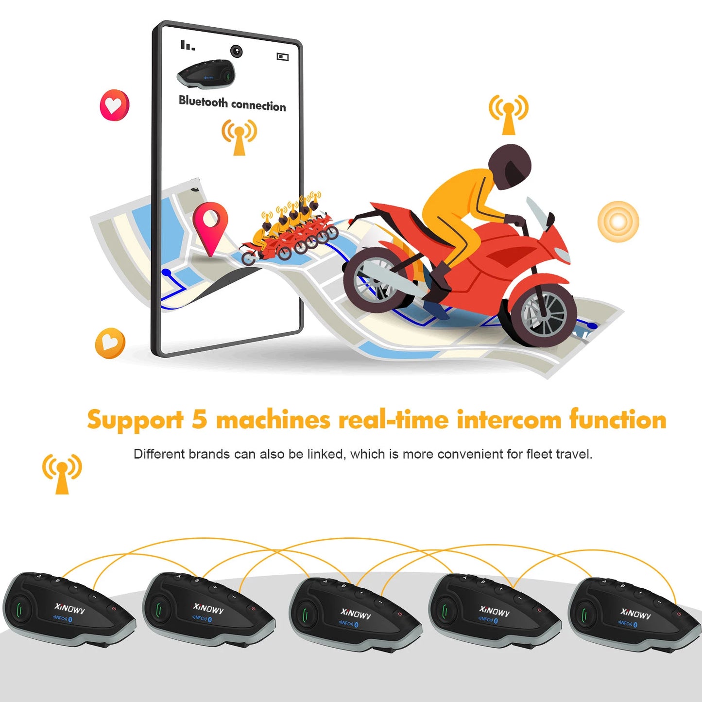 ABG V8 Bluetooth Motorcycle Helmet Headset – 5-Way Intercom, NFC, FM & Waterproof