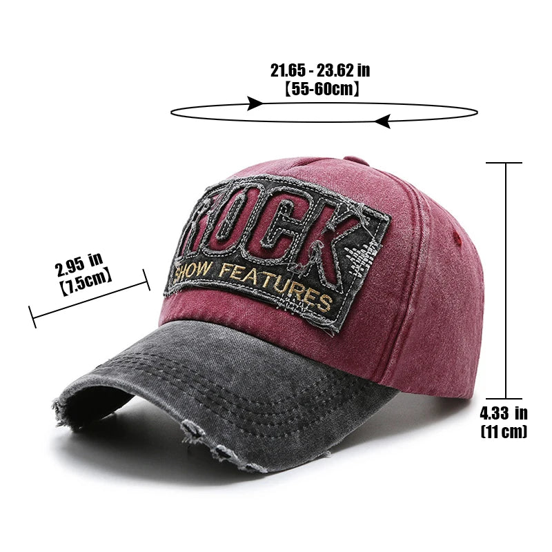 ROCK Embroidered Patch Washed Baseball Cap