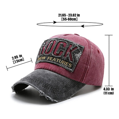 ROCK Embroidered Patch Washed Baseball Cap