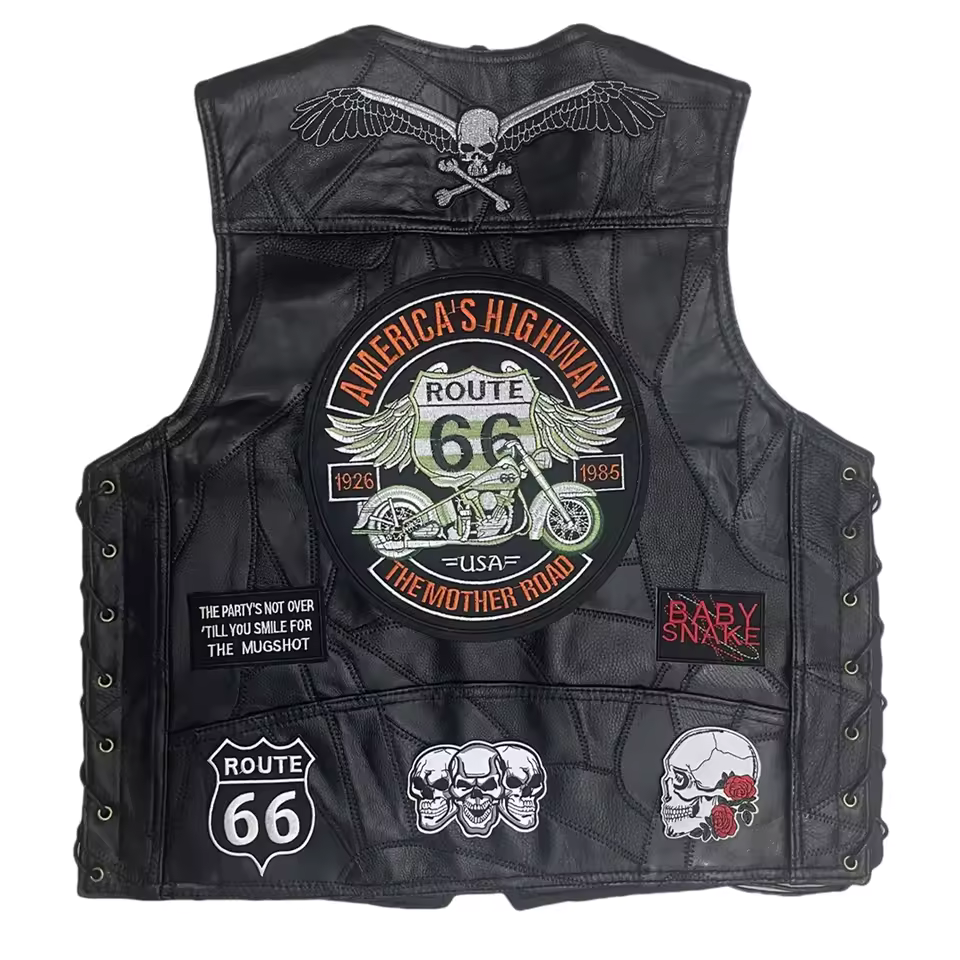 Vintage Route 66 & Skull Lether Biker Vest LD16