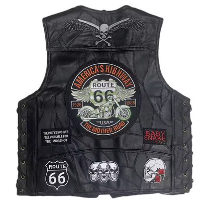 Vintage Route 66 & Skull Lether Biker Vest LD16
