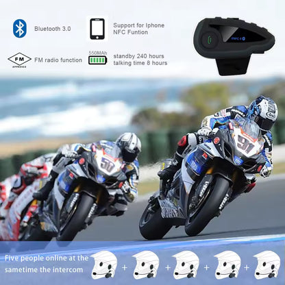 ABG V8 Bluetooth Motorcycle Helmet Headset – 5-Way Intercom, NFC, FM & Waterproof