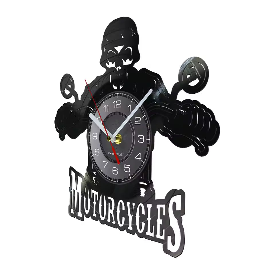 Skull in Helmet Racer Motorcycle Wall Clock