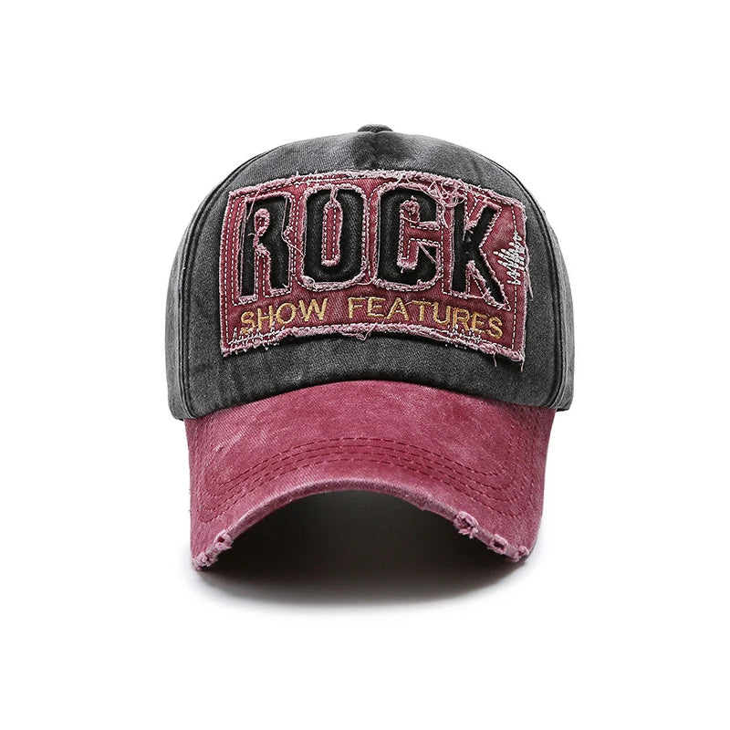 ROCK Embroidered Patch Washed Baseball Cap