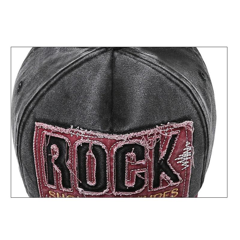 ROCK Embroidered Patch Washed Baseball Cap