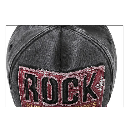 ROCK Embroidered Patch Washed Baseball Cap