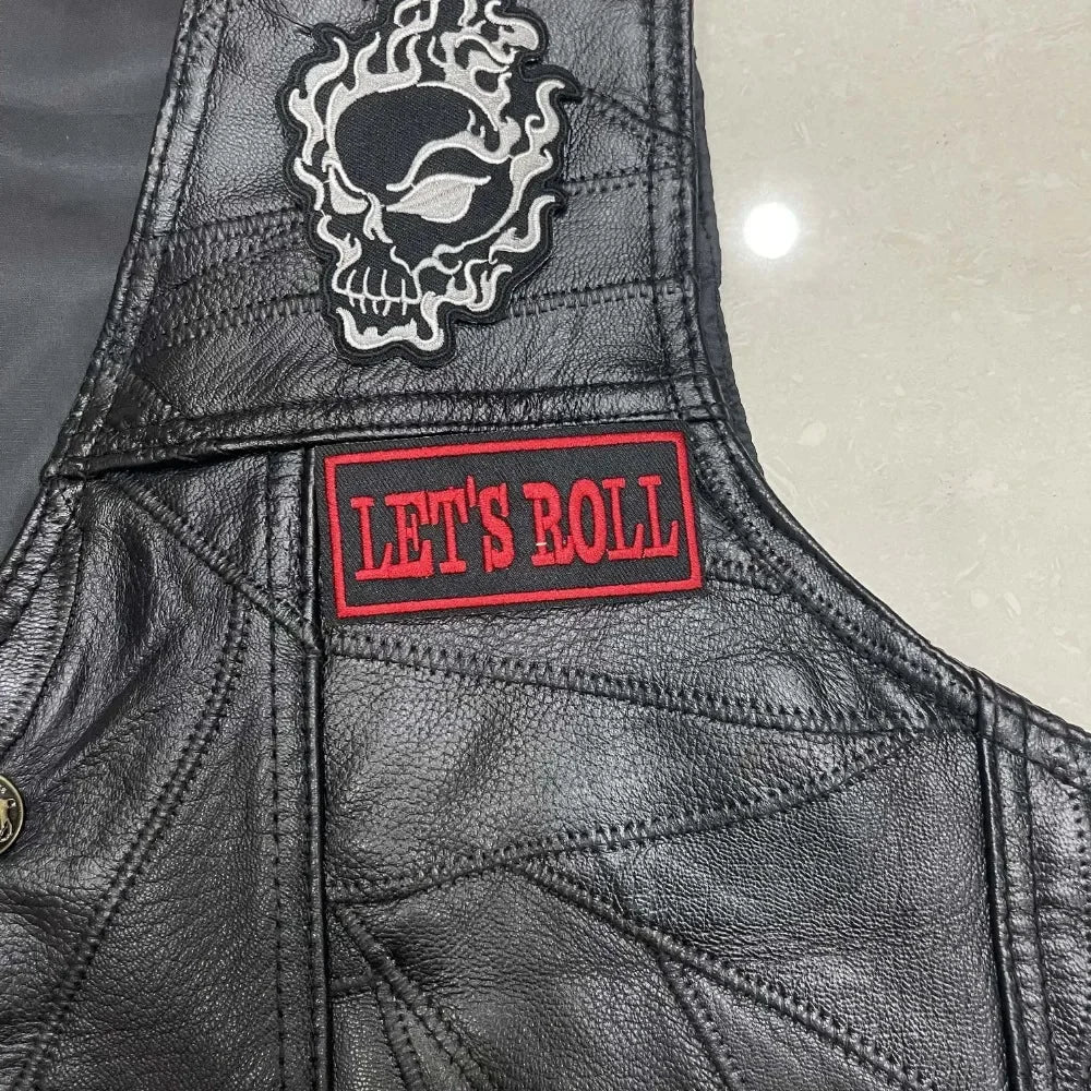 Heavy Metal Skull Patchwork Lether Biker Vest LD19