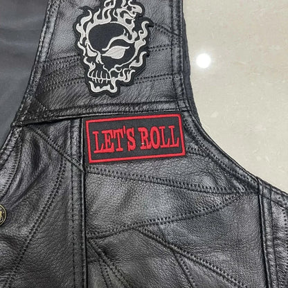 Heavy Metal Skull Patchwork Lether Biker Vest LD19