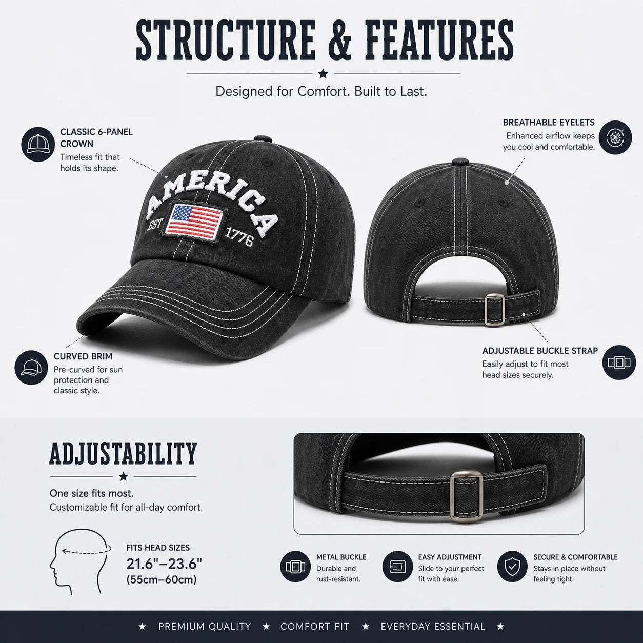 America Vintage Washed Cotton Baseball Cap