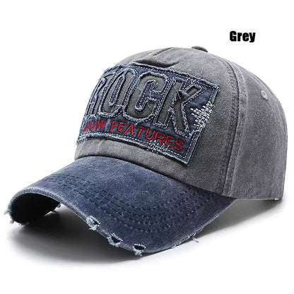 ROCK Embroidered Patch Washed Baseball Cap