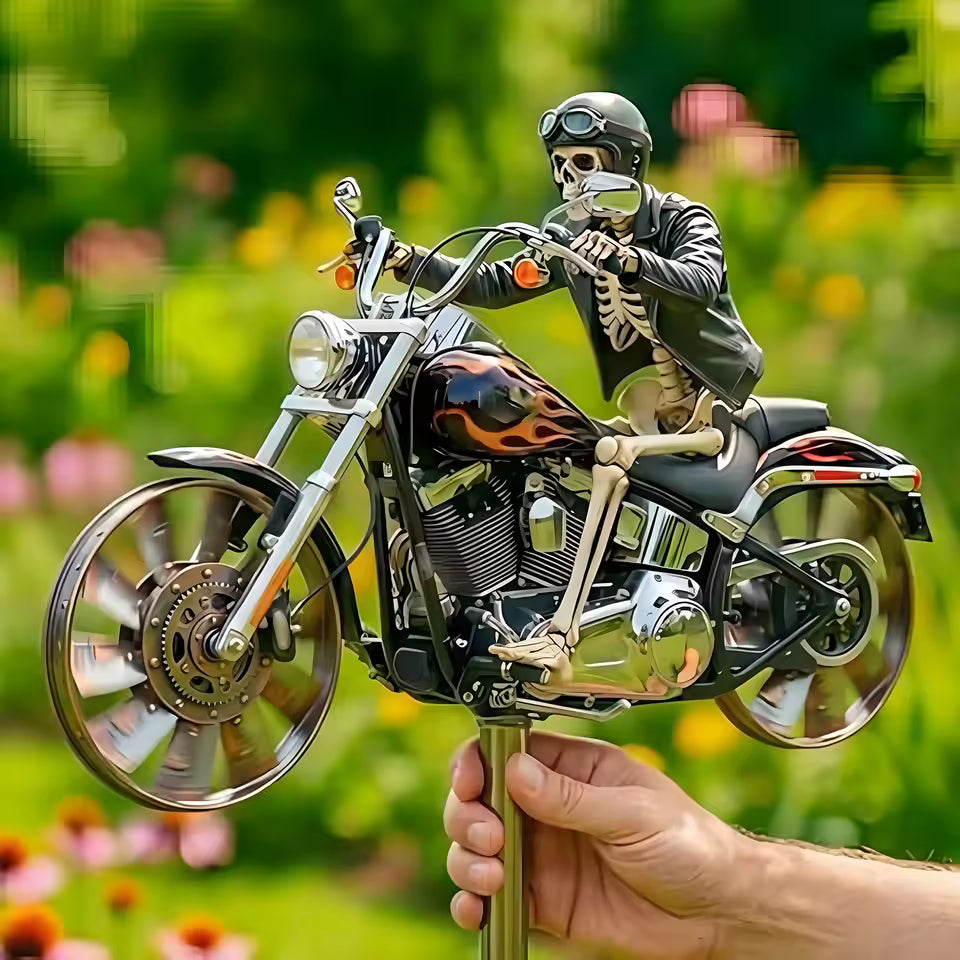 Skeleton Riding Motorcycle Wind Spinner