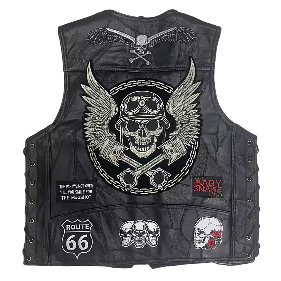 Skull Wings & Biker Patches Lether Biker Vest LD17