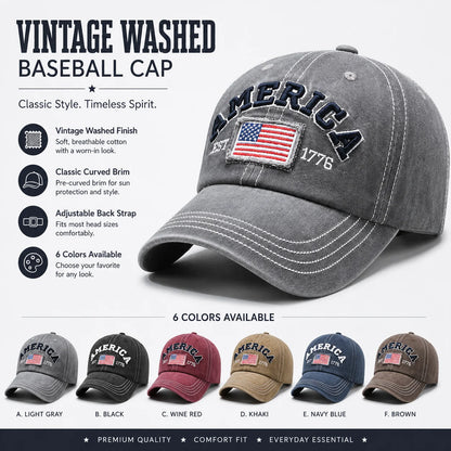 America Vintage Washed Cotton Baseball Cap