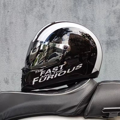 Gloss Black & Chrome Retro Full-Face Motorcycle Helmet TT31