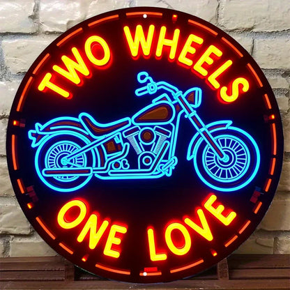 Two Wheels One Love Neon Sign