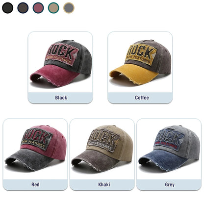 ROCK Embroidered Patch Washed Baseball Cap