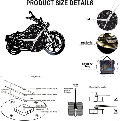 Retro Motorcycle Vinyl Record Wall Clock