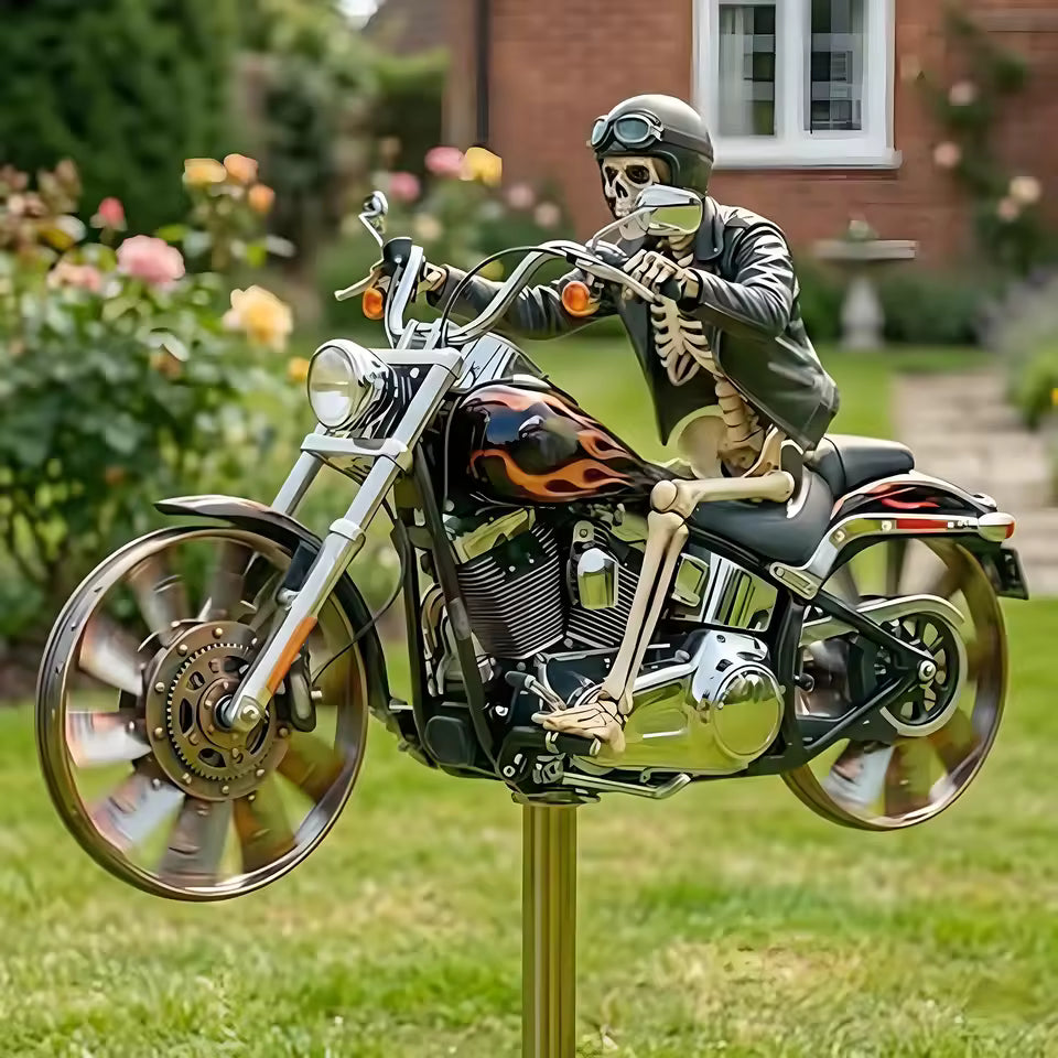 Skeleton Riding Motorcycle Wind Spinner