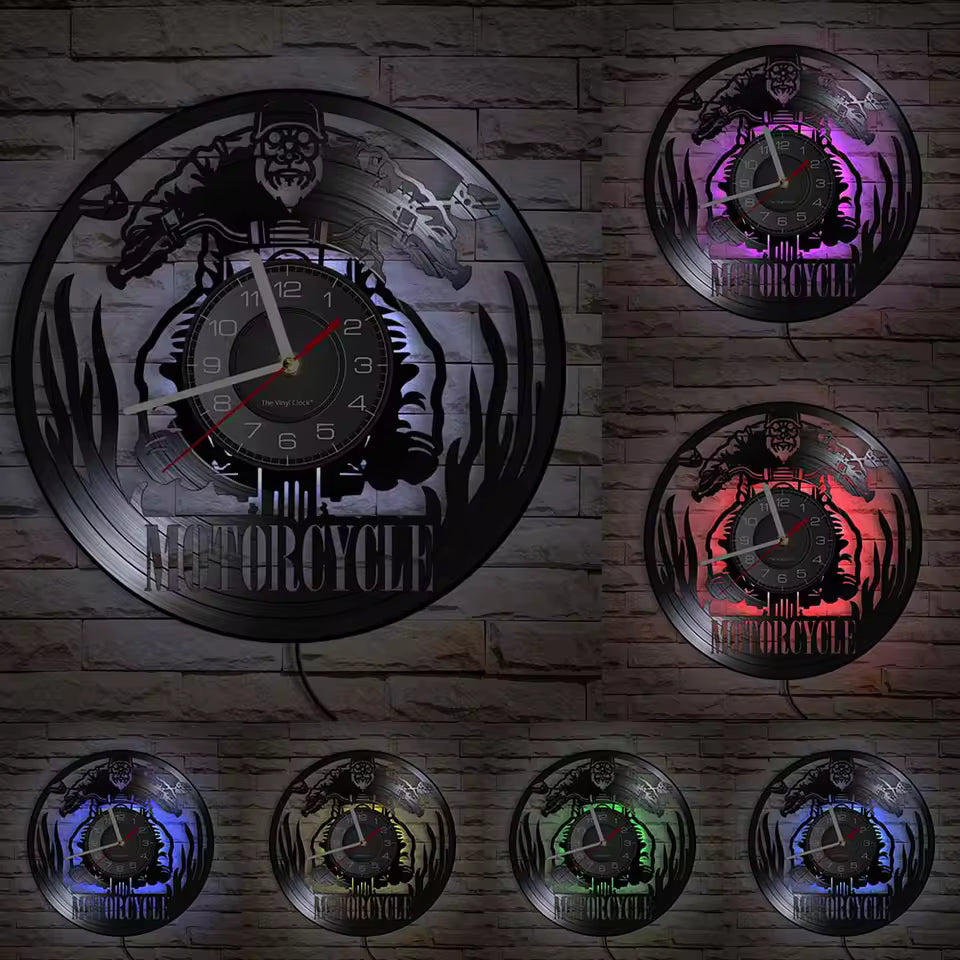 Old Man Riding Motorcycle Wall Clock