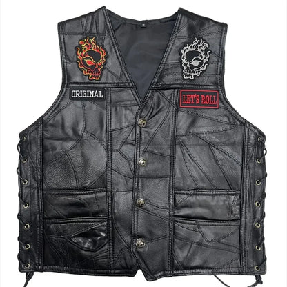 Heavy Metal Skull Patchwork Lether Biker Vest LD19