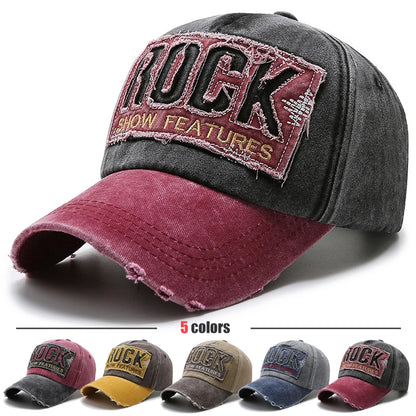 ROCK Embroidered Patch Washed Baseball Cap