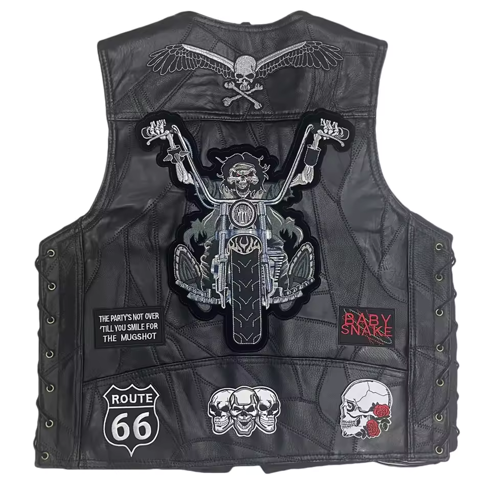 Vintage Punk Skull Patches Lether Biker Vest LD21