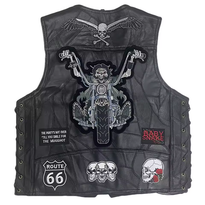 Vintage Punk Skull Patches Lether Biker Vest LD21