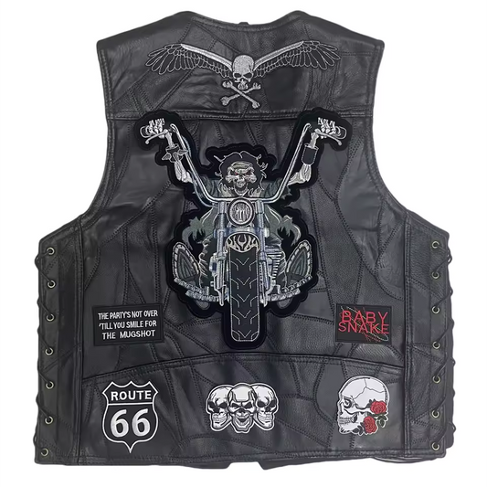 Vintage Punk Skull Patches Lether Biker Vest LD21