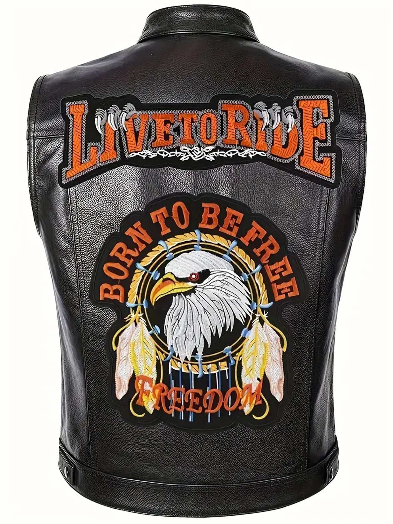 Live To Ride Born To Be Free Eagle Embroidered Leather Vest