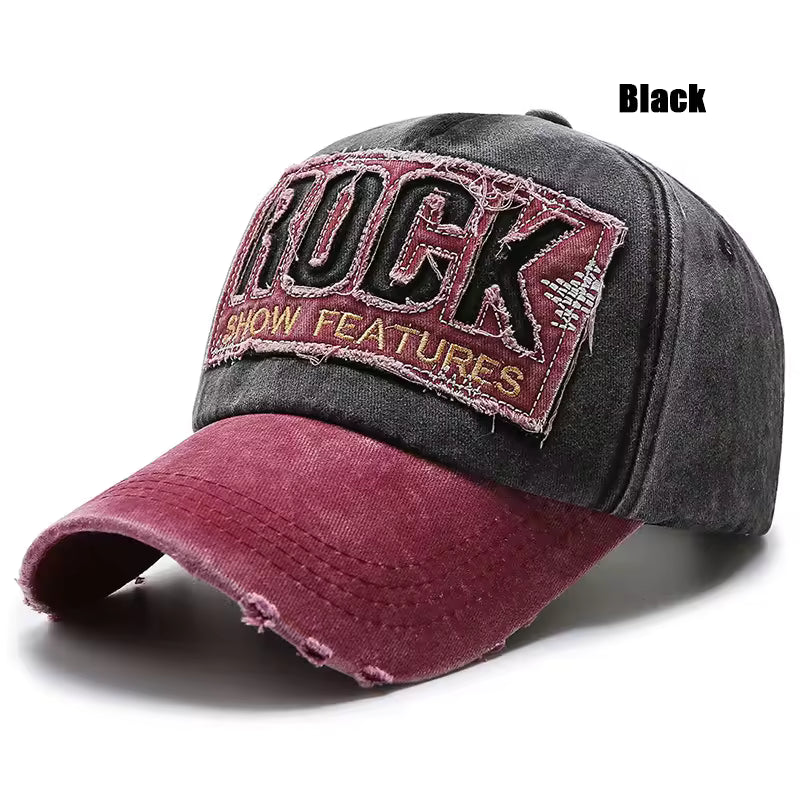 ROCK Embroidered Patch Washed Baseball Cap