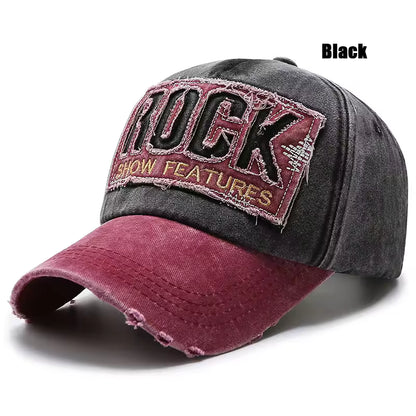 ROCK Embroidered Patch Washed Baseball Cap