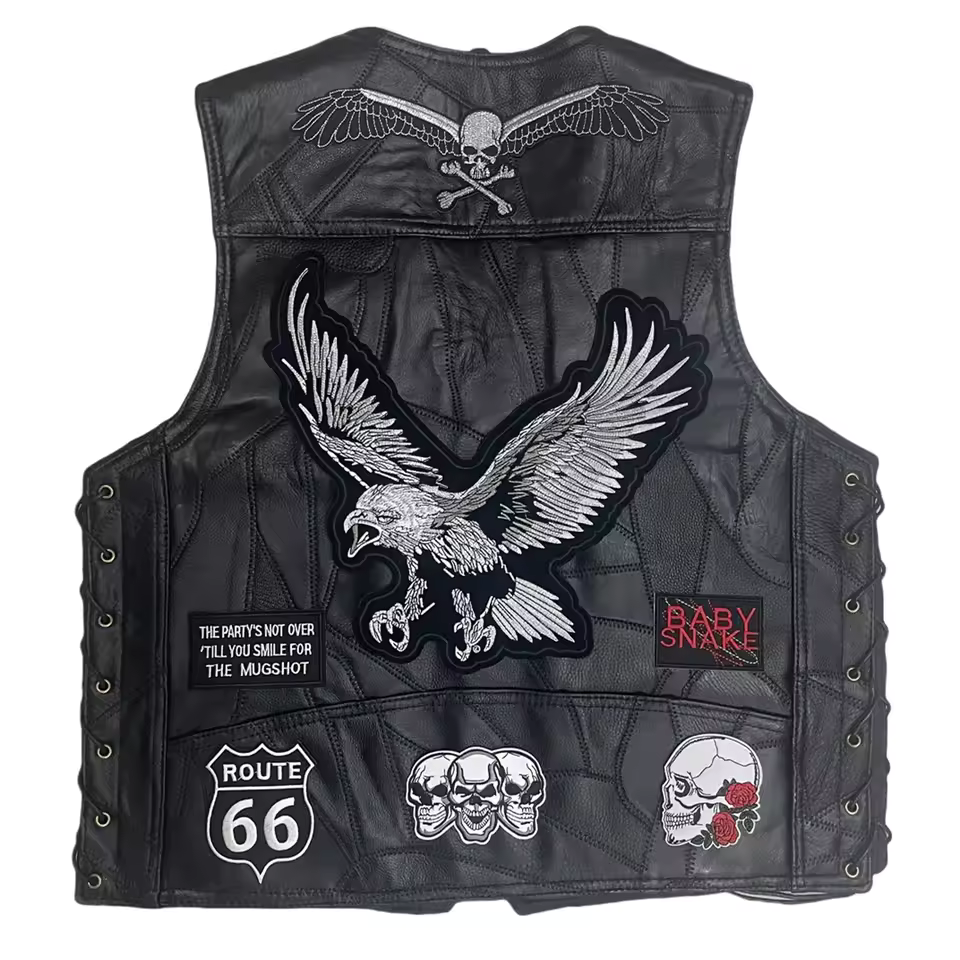 Skull & Eagle Patches Lether Biker Vest LD15