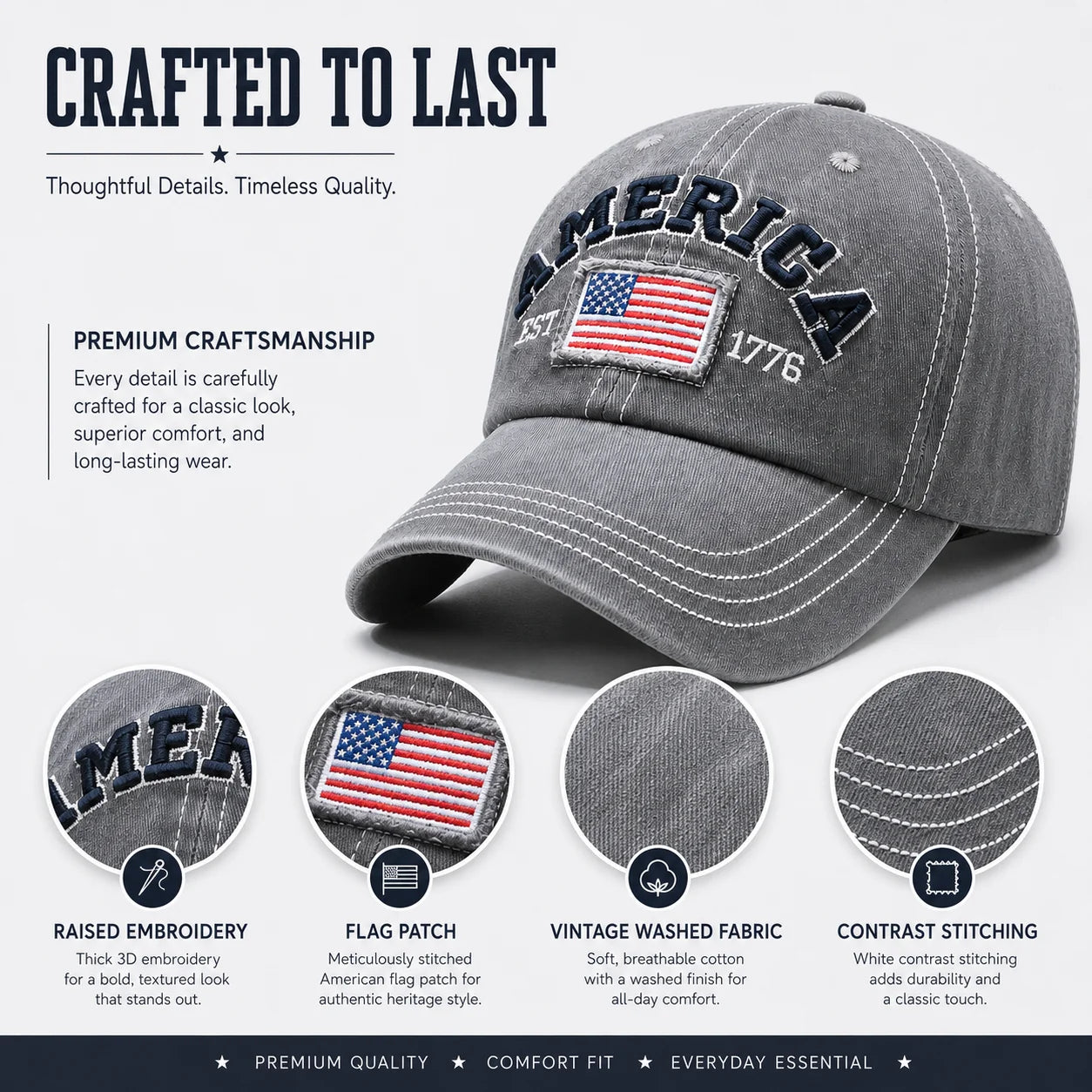 America Vintage Washed Cotton Baseball Cap