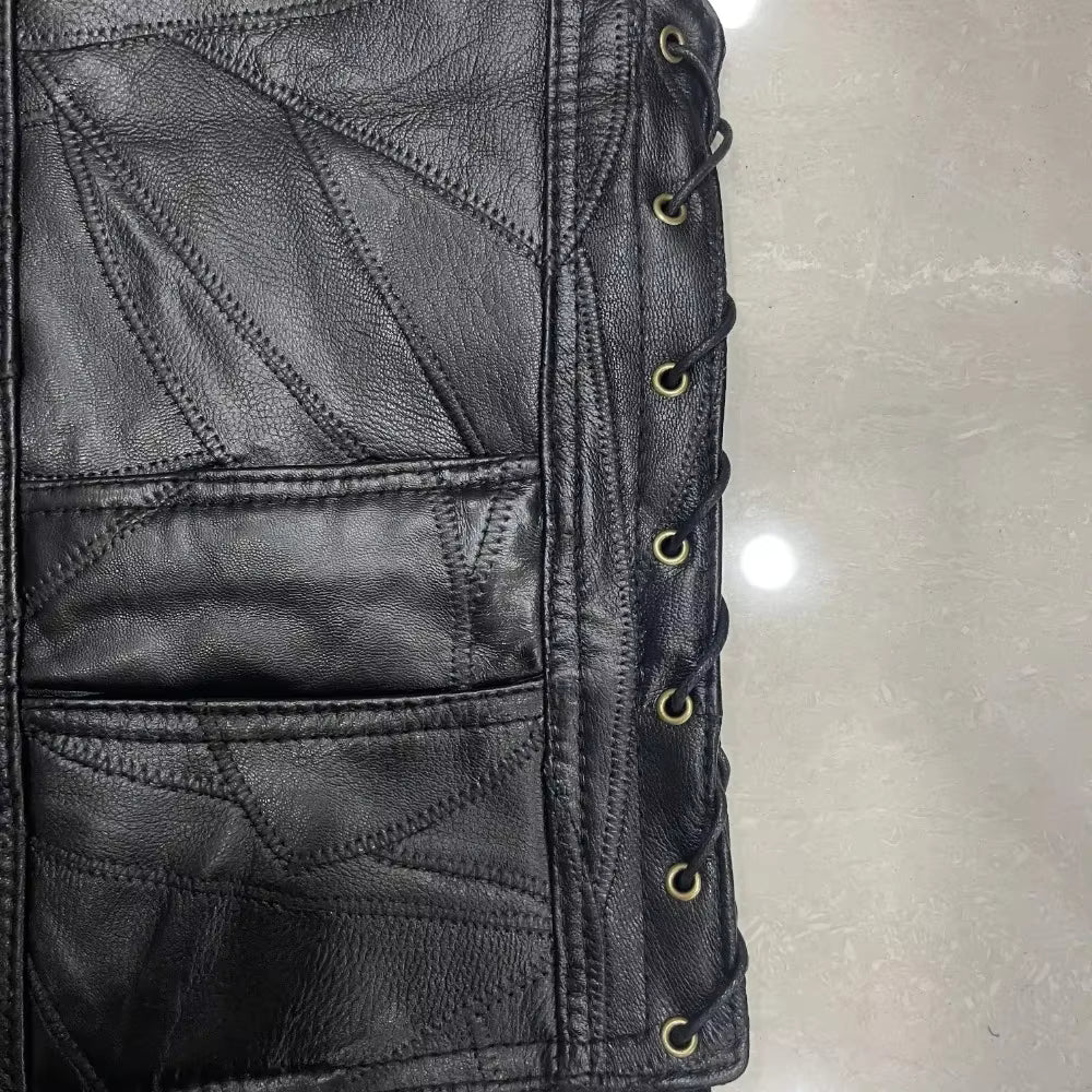 Heavy Metal Skull Patchwork Lether Biker Vest LD19