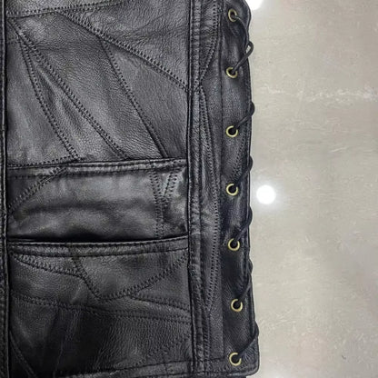 Heavy Metal Skull Patchwork Lether Biker Vest LD19