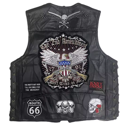 2A Eagle Skull Patchwork Lether Biker Vest LD22