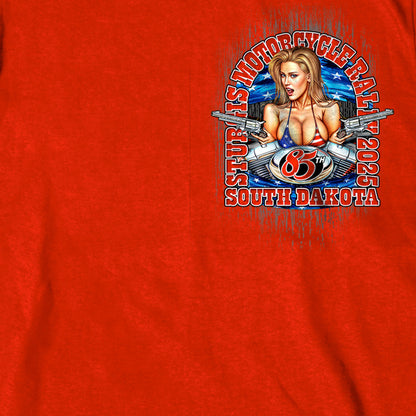 2025 Sturgis Motorcycle Rally Motor Pin UP Red SS T-Shirt