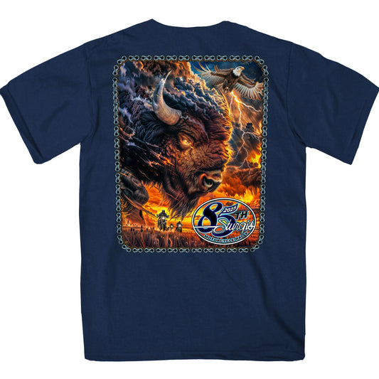 2025 Sturgis Motorcycle Rally American Bison Navy SS T-Shirt