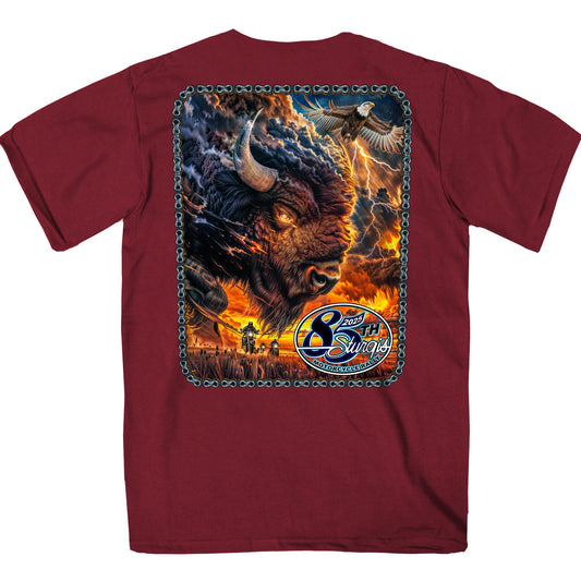 2025 Sturgis Motorcycle Rally American Bison Maroon SS T-Shirt