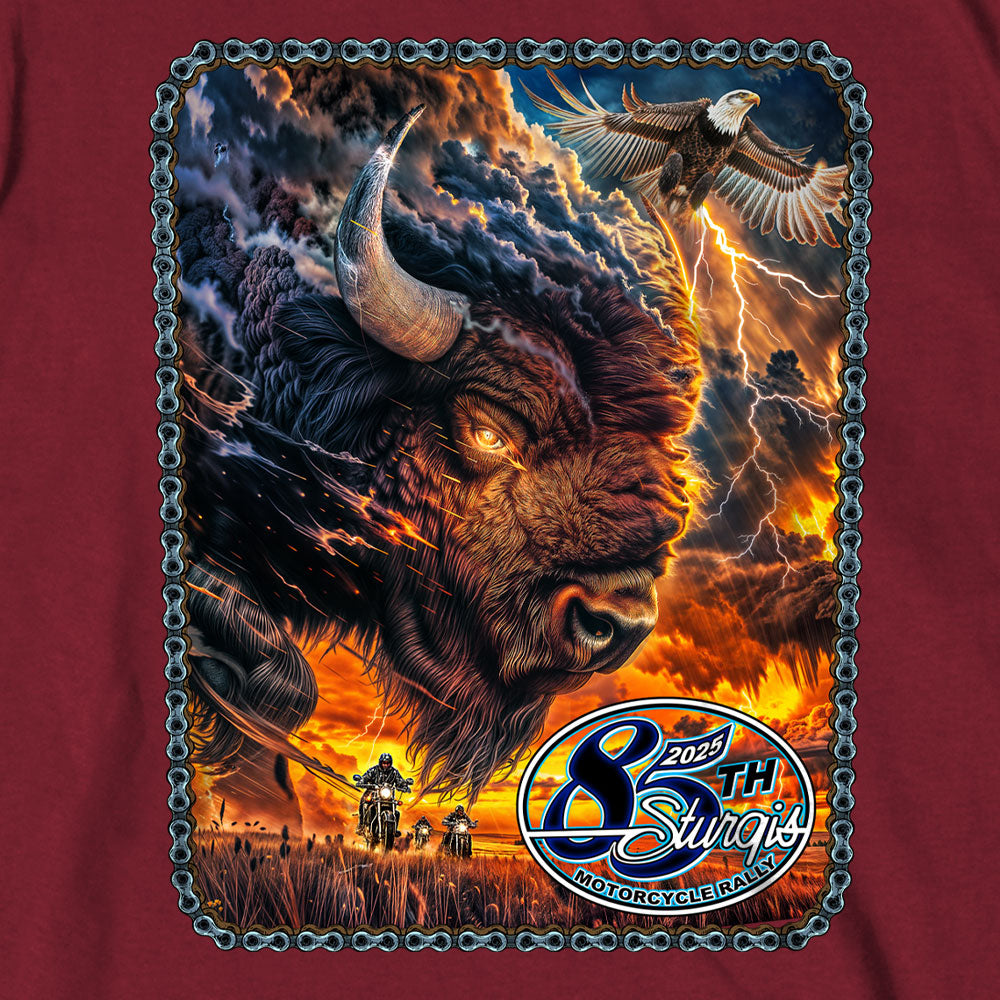 2025 Sturgis Motorcycle Rally American Bison Maroon SS T-Shirt