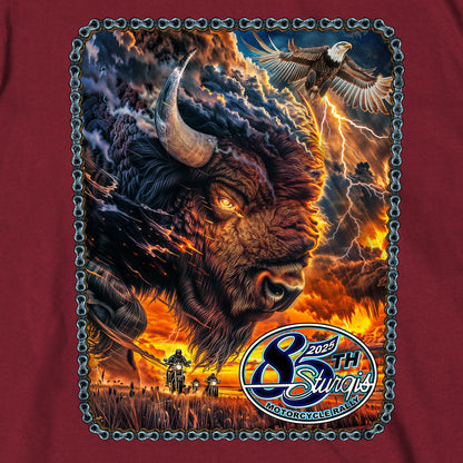 2025 Sturgis Motorcycle Rally American Bison Maroon SS T-Shirt