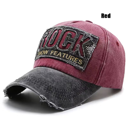 ROCK Embroidered Patch Washed Baseball Cap