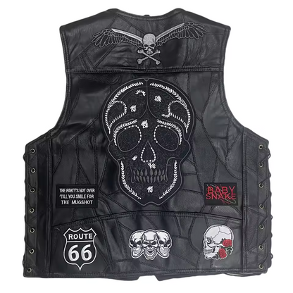 Heavy Metal Skull Patchwork Lether Biker Vest LD19