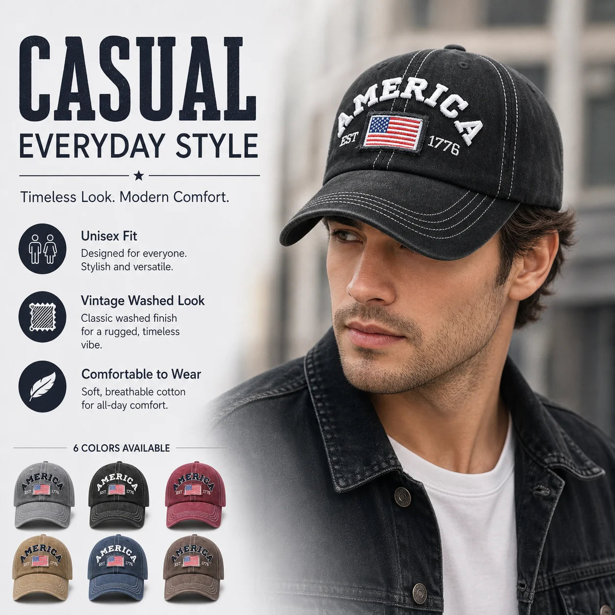 America Vintage Washed Cotton Baseball Cap